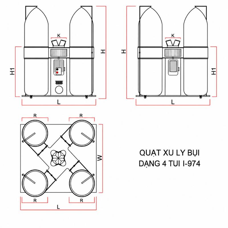 Máy xử lý bụi công nghiệp I-9104 - 4 túi 3 Máy xử lý bụi công nghiệp I-9104 - 4 túi