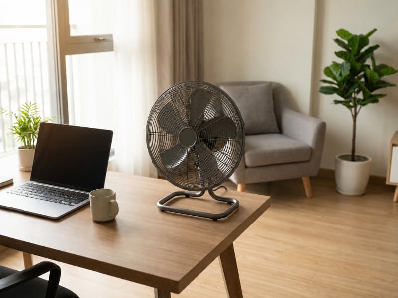 Quạt để bàn công suất lớn giúp góc làm việc luôn thông thoáng, mát mẻ mà không gây ồn.