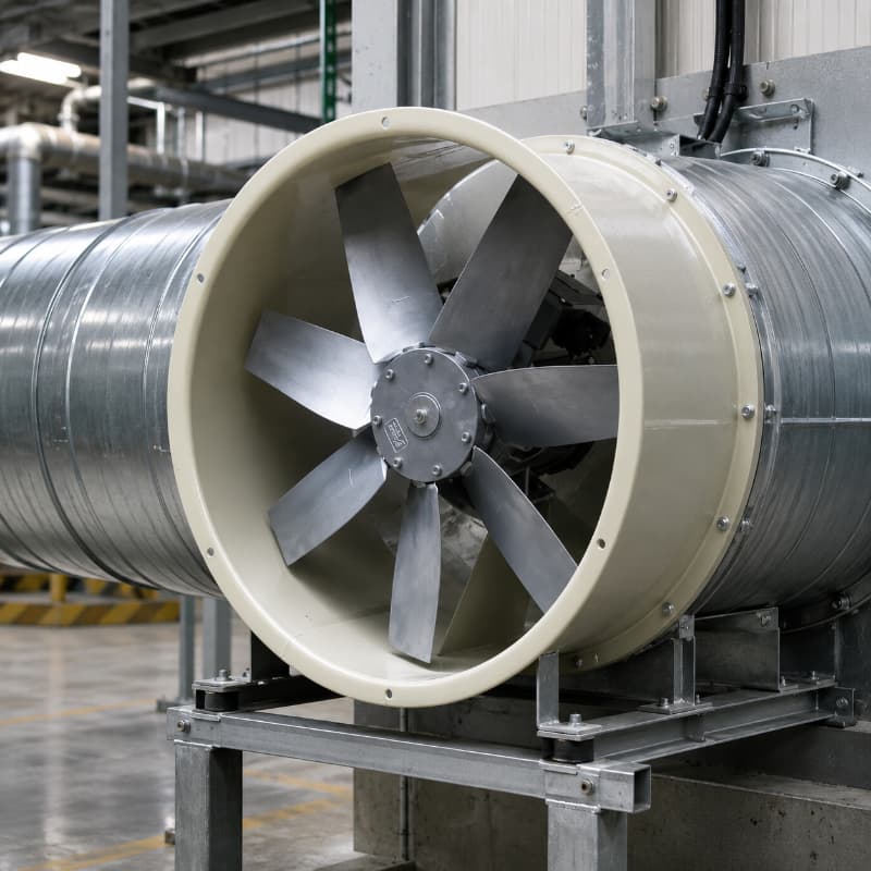 Quạt hướng trục nối ống cần được chọn theo lưu lượng, cột áp và fan curve thực tế.