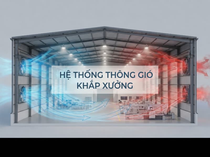 Sơ đồ so sánh Quạt hút kéo khí ô nhiễm ra ngoài, quạt thổi đưa khí tươi vào trong.