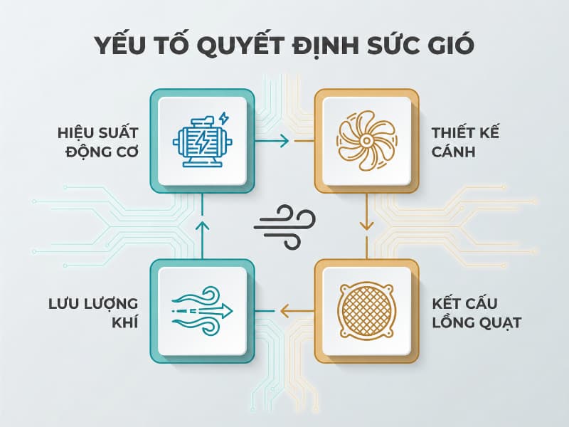 Sức gió phụ thuộc vào motor, thiết kế cánh và lồng quạt chứ không chỉ dựa vào số watt.