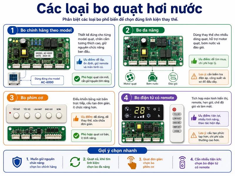 Người dùng có thể lựa chọn thay thế bằng bo chính hãng để giữ nguyên tính năng, hoặc dùng bo đa năng dễ tìm mua và có giá thành hợp lý hơn.