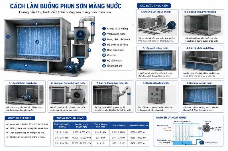Buồng Sơn Màng Nước: Cấu Tạo, Báo Giá Và Cách Chọn 2026 6 Buồng sơn màng nước giúp thu gom bụi sơn hiệu quả tại nguồn, cải thiện không gian làm việc và nâng cao chất lượng sản phẩm.