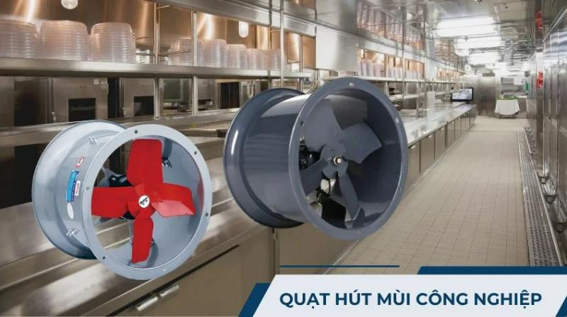 Quạt hút công nghiệp gắn tường giúp hút mùi, hút hơi nóng và cải thiện không khí trong bếp công nghiệp