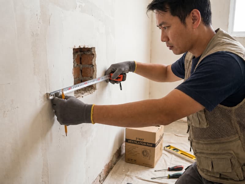 Cách chọn đúng quạt thông gió 2 chiều cho từng không gian 4 Đo chính xác lỗ chờ và chiều sâu tường giúp tránh sự cố quạt không vừa khung khi lắp đặt.
