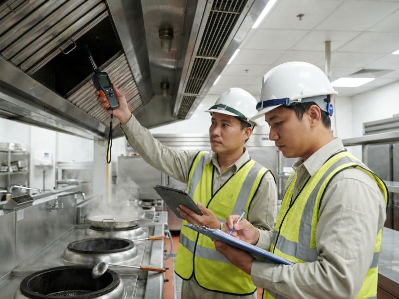 Đo kiểm tốc độ gió tại miệng hút đảm bảo hệ thống vận hành đúng công suất thiết kế.