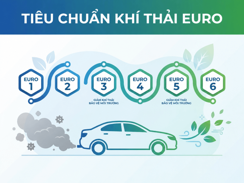 Các mức tiêu chuẩn khí thải Euro và lộ trình tại Việt Nam 1 Tiêu chuẩn khí thải Euro giúp kiểm soát và giảm thiểu chất ô nhiễm do phương tiện phát thải.