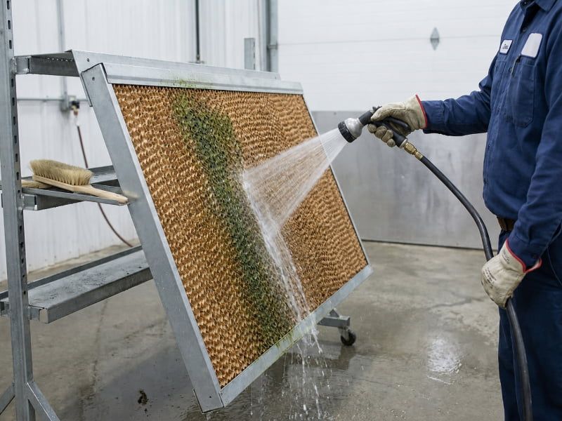 Xịt rửa nhẹ xuôi chiều rãnh tổ ong giúp làm sạch rêu mà không làm hỏng giấy cellulose.