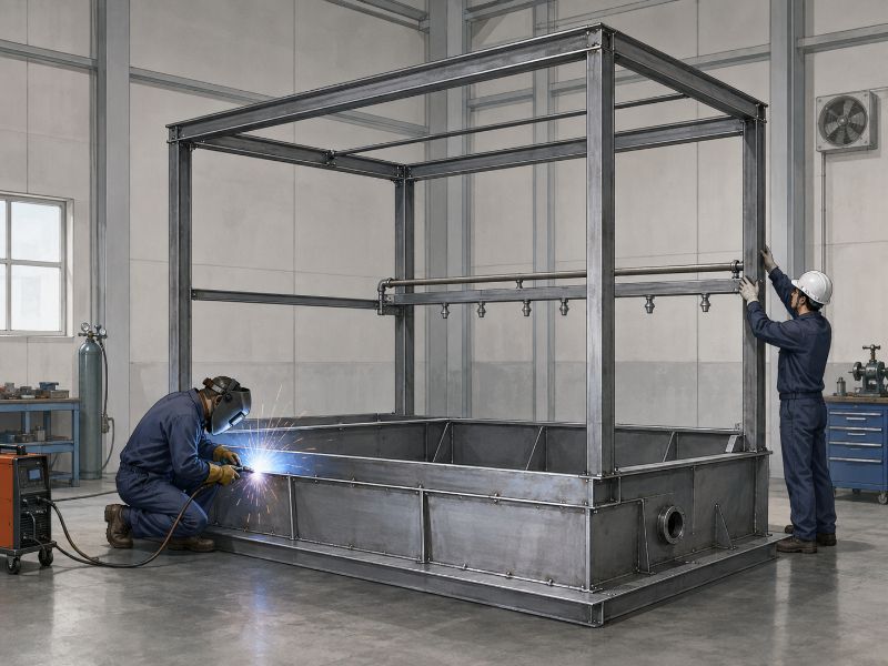 Cách làm buồng phun sơn màng nước chi tiết tại xưởng 3 Gia công khung và hàn bể lắng nước
