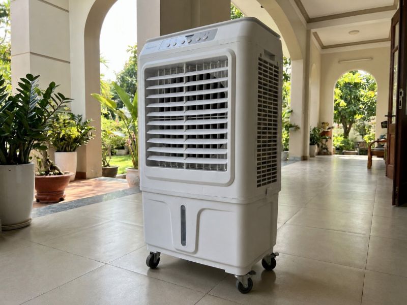 Quạt điều hòa làm mát bằng nước và dễ dàng di chuyển, phù hợp với các không gian mở.