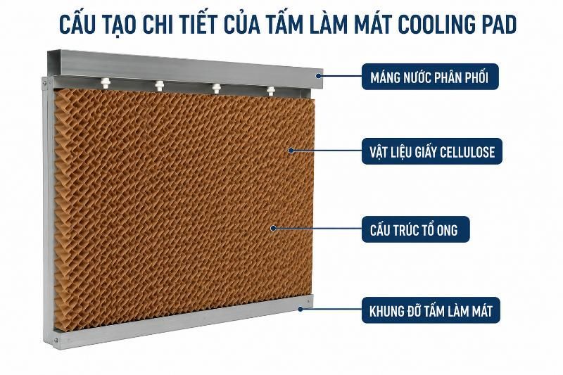 Tấm làm mát quạt hơi nước là gì? Có những loại nào phổ biến? 2 Cấu tạo của tấm làm mát