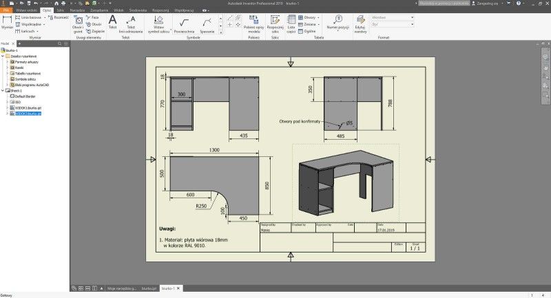 Bản vẽ kỹ thuật 2D có kích thước và hình chiếu được tạo bằng Autodesk Inventor