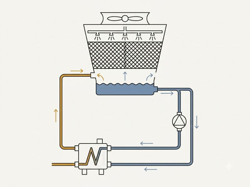 Hệ thống cooling tower gồm những gì và hoạt động ra sao 2 Chu trình giải nhiệt tuần hoàn nước nhận nhiệt từ máy móc được bơm lên tháp để làm mát liên tục.