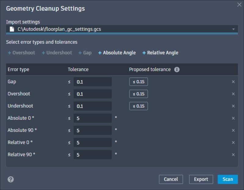 Tải Autodesk AutoCAD 2027 Full tính năng mới link drive 4 Geometry Cleanup cho phép thiết lập loại lỗi và dung sai trước khi quét bản vẽ.