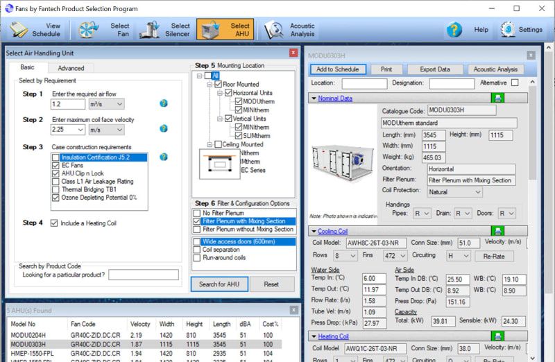 Tải phần mềm Fantech chọn quạt và hướng dẫn sử dụng chi tiết 3 Giao diện chọn thiết bị AHU bằng phần mềm Fantech Selection Program