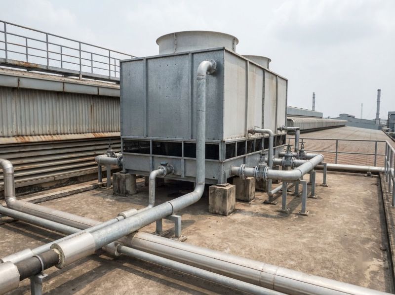 Hệ thống cooling tower gồm những gì và hoạt động ra sao 1 Tháp giải nhiệt bố trí tại sàn mái thông thoáng giúp tối ưu hiệu quả thải nhiệt ra môi trường.
