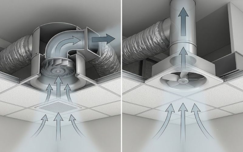 Phân biệt quạt âm trần theo đường thoát khí